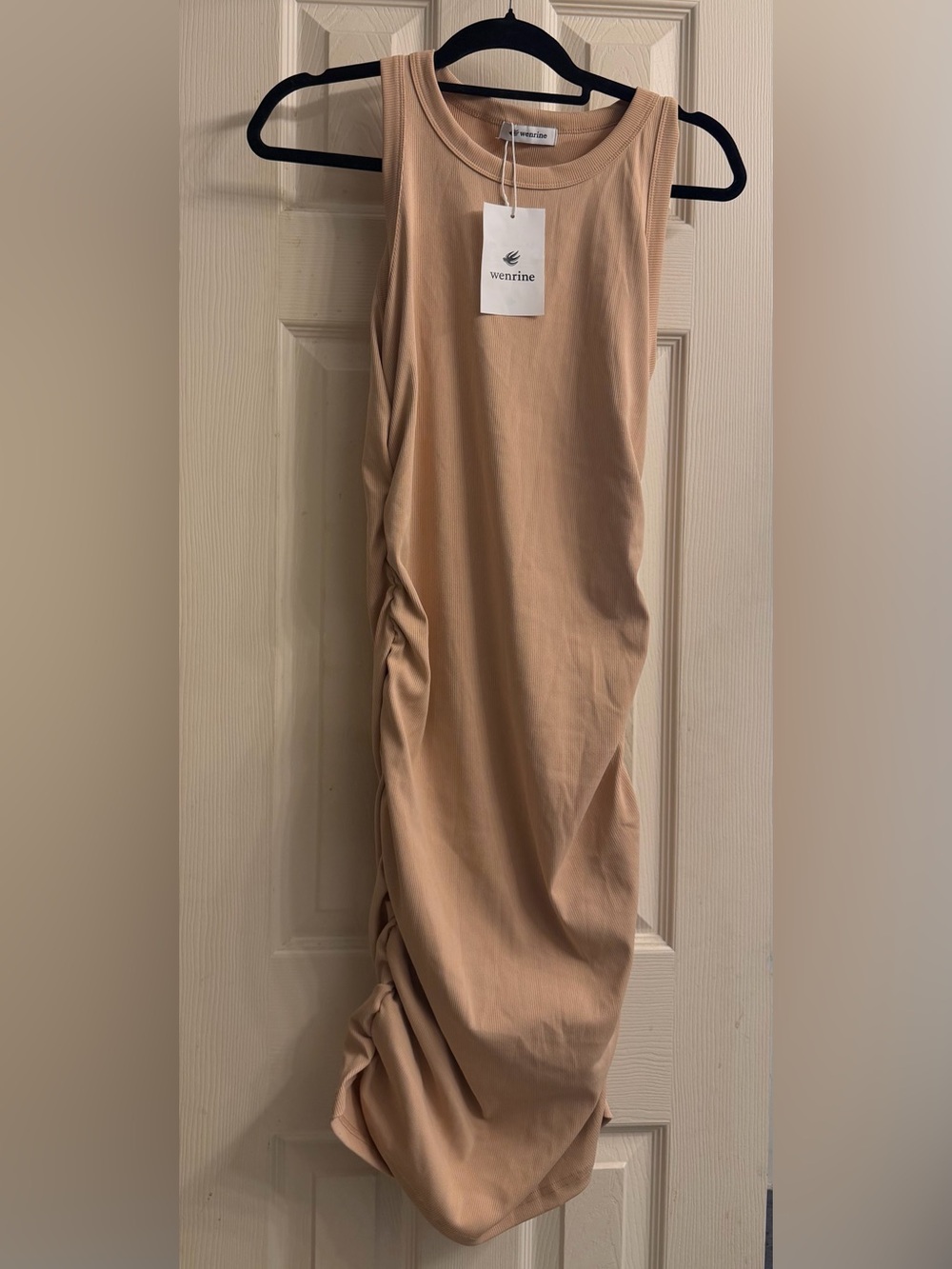 Wenrine Nude Beige Ruched Bodycon Dress